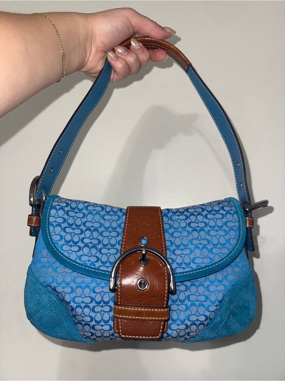 Coach Vintage Blue Signature Mini Soho Shoulder Bag with silver hardware